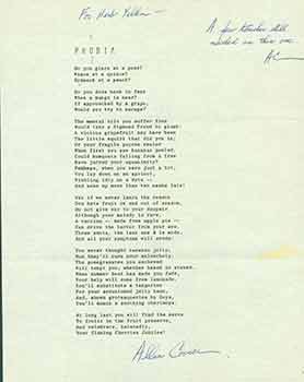 Item #19-7439 Phobia. A signed poem from poet Allan Covici to Herb Yellin of the Lord John Press....