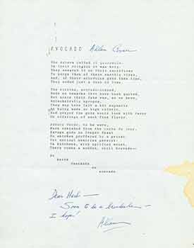 Item #19-7440 Avocado. A signed poem from poet Allan Covici to Herb Yellin of the Lord John Press. Allan Covici.