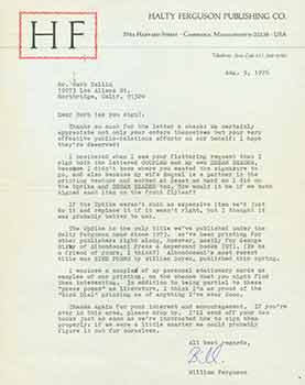 Item #19-7450 Signed letter from William Ferguson to Herb Yellin of the Lord John Press. Halty...
