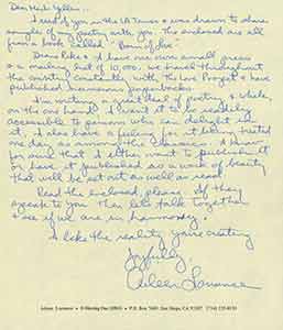 Item #19-7509 Handwritten autographed from poet Arleen Lorrance to Herb Yellin of Lord John...