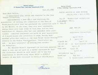 Item #19-7529 Signed letter from Barbara Schwartz to Herb Yelling of the Lord John Press. Barbara...