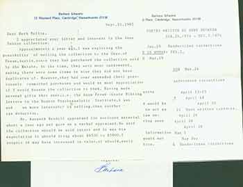 Item #19-7529 Signed letter from Barbara Schwartz to Herb Yelling of the Lord John Press. Barbara Schwartz.