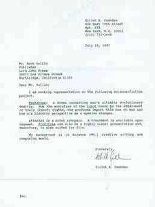 Item #19-7539 TLS from Elliott R. Cashdan to Herb Yellin of Lord John Press, 07/20/1987. Elliott...