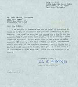 Item #19-7549 TLS from John H. Mitchell, Jr to Herb Yellin of Lord John Press, 7/10/1986. John H....