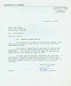 Item #19-7558 TLS from Leonard W. Suroff to Herb Yellin of Lord John Press, 12/04/1987. Leonard...