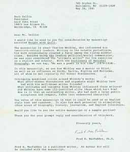 Item #19-7559 TLS from Fred R. MacFadden to Herb Yellin of Lord John Press, 5/28/1991. Fred R....
