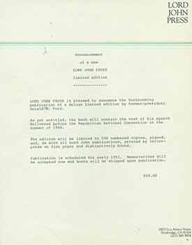 Item #19-7564 Announcement for a new limited edition by President Gerald R. Ford. (This is the prospectus for the work, not the book itself). Lord John Press/Herb Yellin.