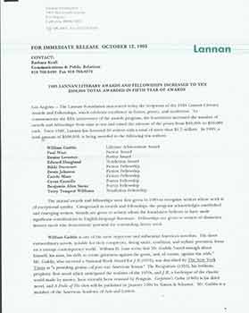 Item #19-7619 Press release: 1993 Lannan Literary Awards and Fellowships increased to ten....