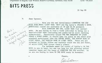 Item #19-7633 Letter from Robert Wallace of Bits Press, sent to Herb Yellin of the Lord John Press. Bits Press/Robert Wallace.