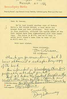 Item #19-7644 Signed letter from Thomas A. Goldwasser to Doug Dannay, and Doug Dannay’s handwritten reply. Serendipity Books/Thomas A. Goldwasser.