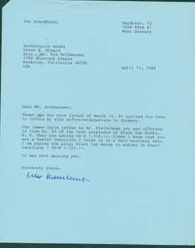 Item #19-7650 Signed letter to Thomas A. Goldwasser from German collector Udo Brandhorst. Serendipity Books/Thomas A. Goldwasser.