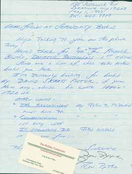 Item #19-7651 Signed letter to Serendipity Books from Fran and Ron Pytko of The Holiday...