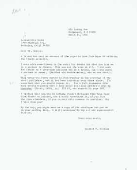 Item #19-7653 Signed letter to Serendipity Books from Everett F. Bleiler. Serendipity Books/Peter...