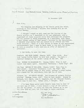 Item #19-7655 Signed letter from Thomas A. Goldwasser of Serendipity Books to “Alex”. Serendipity Books/Thomas A. Goldwasser.