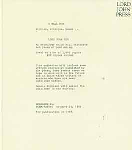 Item #19-7683 Typed call for submissions to Lord John Press Anthology, “Lord John Ten.”. Lord John Press.