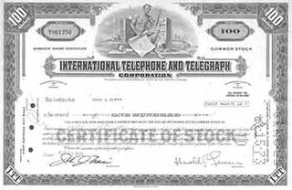 Item #19-7742 Common Stock Domestic Share Certificate. International Telephone, Telegraph...
