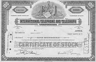 Item #19-7751 Common Stock Domestic Share Certificate. International Telephone, Telegraph...