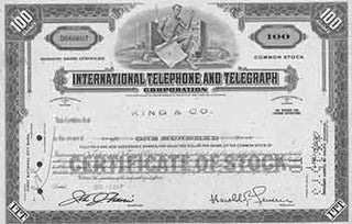 Item #19-7752 Common Stock Domestic Share Certificate. International Telephone, Telegraph...