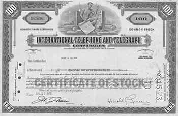 Item #19-7753 Common Stock Domestic Share Certificate. International Telephone, Telegraph Corporation.