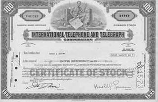 Item #19-7754 Common Stock Domestic Share Certificate. International Telephone, Telegraph...