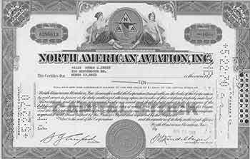 Item #19-7764 Certificate of 10 Full-paid and Non-assessable Shares of the Par Value of $1 Each. Inc North American Aviation.