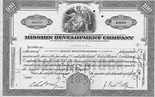 Item #19-7767 Certificate of 100 Fully-paid and Non-assessable Shares of the Par Value of $5...