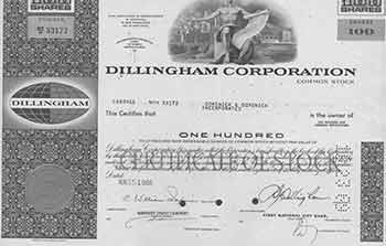 Item #19-7777 Certificate of 100 Fully-paid and Non-assessable Shares of Common Stock. Dillingham Corporation.
