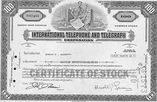 Item #19-7782 Common Stock Domestic Share Certificate. International Telephone, Telegraph...