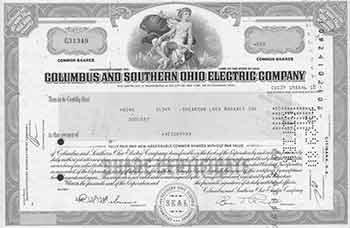 Item #19-7784 Certificate of 80 Fully-paid and Non-assessable Common Shares Without Par Value. Columbus, Southern Ohio Electric Company.