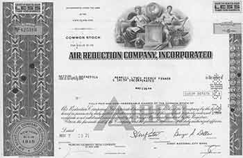 Item #19-7789 Certificate of 5 Fully-paid and Non-assessable Common Shares. Incorporated Air Reduction Company.