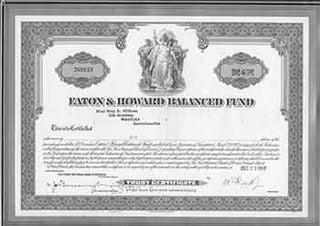 Item #19-7794 Certificate of 6 Shares of Par Value $1 Each. Eaton, Howard Balanced Fund