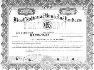 Item #19-7800 Certificate of Shares of The Common Capital Stock. First National Bank In Yonkers