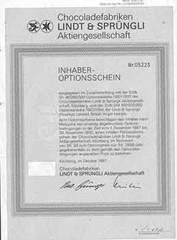 Item #19-7802 Inhaber-Optionsschein. (Bearer Warrant, or, Options.). Chocoladefabriken Lindt,...