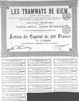 Item #19-7804 Capital Share of 100 Francs. Les Tramways De Kiew