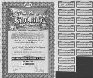 Item #19-7812 Certificate of Shares. Societe Mines d'Or de Kilo-Moto