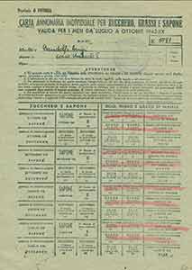 Item #19-7815 Ration card for sugar, fat and soap, n. 1081. Potenza Province