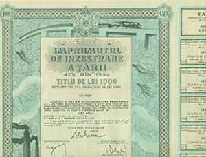 Item #19-7816 Certificate for Romanian endowment loan for 45 Lei. The Kingdom of Romania