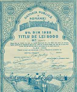 Item #19-7822 Certificate for the Appropriation of Land Rent, 5000 lei. The Kingdom of Romania