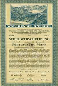 Item #19-7829 Walchensee Debenture Bond. Middle Isar and Bavaria Walchenseewerk