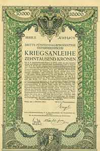 Item #19-7843 Certificate of Austrian war loan, ten thousand kronen. Austro-Hungarian Monarchy
