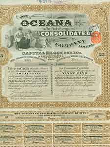 Item #19-7844 Certificate of share warrant. The Oceana Consolidated Company Limited