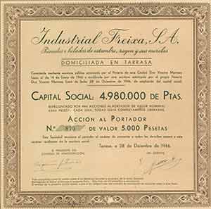 Item #19-7846 Certificate of share. Industrial Freixa SA