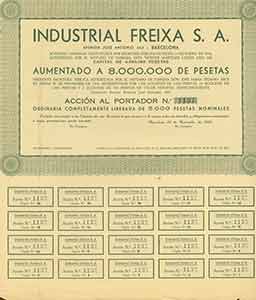 Item #19-7847 Certificate of share. Industrial Freixa SA