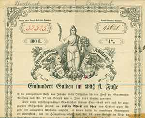 Item #19-7851 Royal Bavarian Abolition Fund certificate of bond, 100 florin. Bavaria