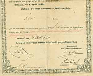 Item #19-7852 Royal Bavarian Basic Annuity Detention bond share. Germany