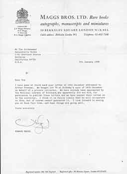 Item #19-7928 Signed letter from Edward Maggs to Thomas Goldwasser of Serendipity Books. Maggs...