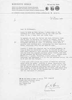 Item #19-7933 Signed letter from Kenneth Hince to Thomas Goldwasser of Serendipity Books. Kenneth...