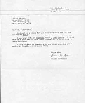 Item #19-7936 Signed letter from Archie Henderson to Thomas Goldwasser of Serendipity Books....