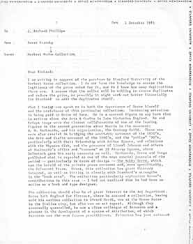 Item #19-7937 Office Memorandum from Peter Stansky to J. Richard Phillips. Peter Stansky/Stanford...