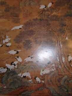 Flight of cranes in a mountainous landscape. Unknown.